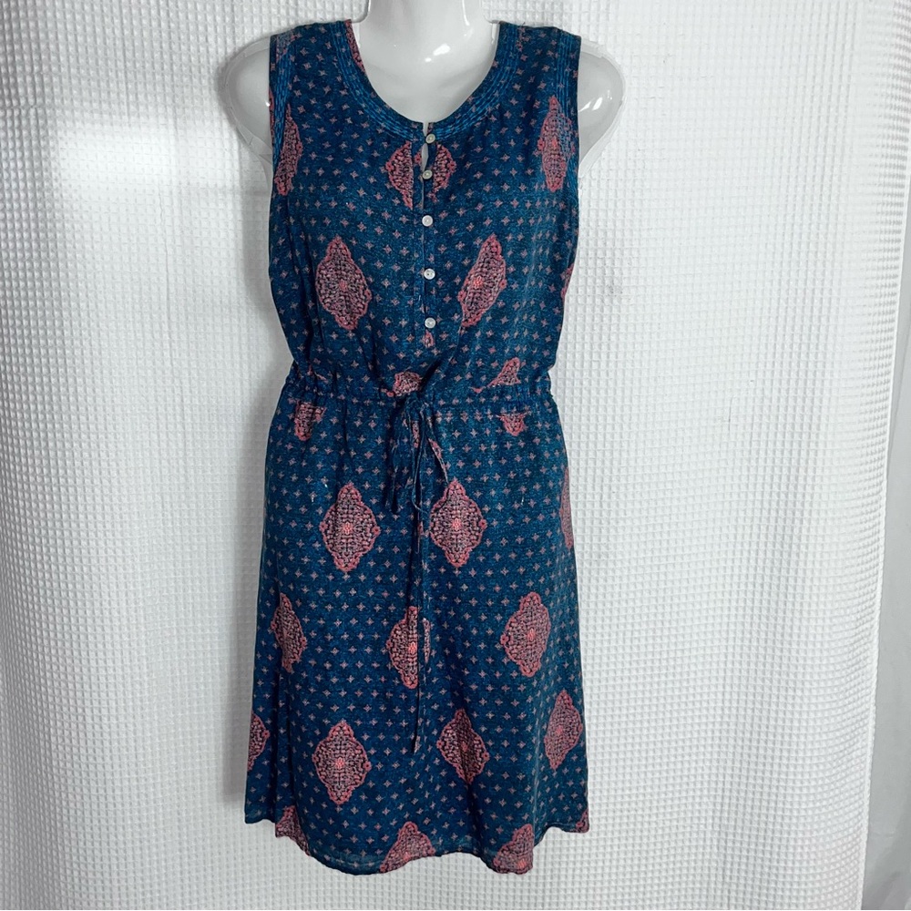 Lucky Brand Blue and Pink Button-Front Midi Dress size large